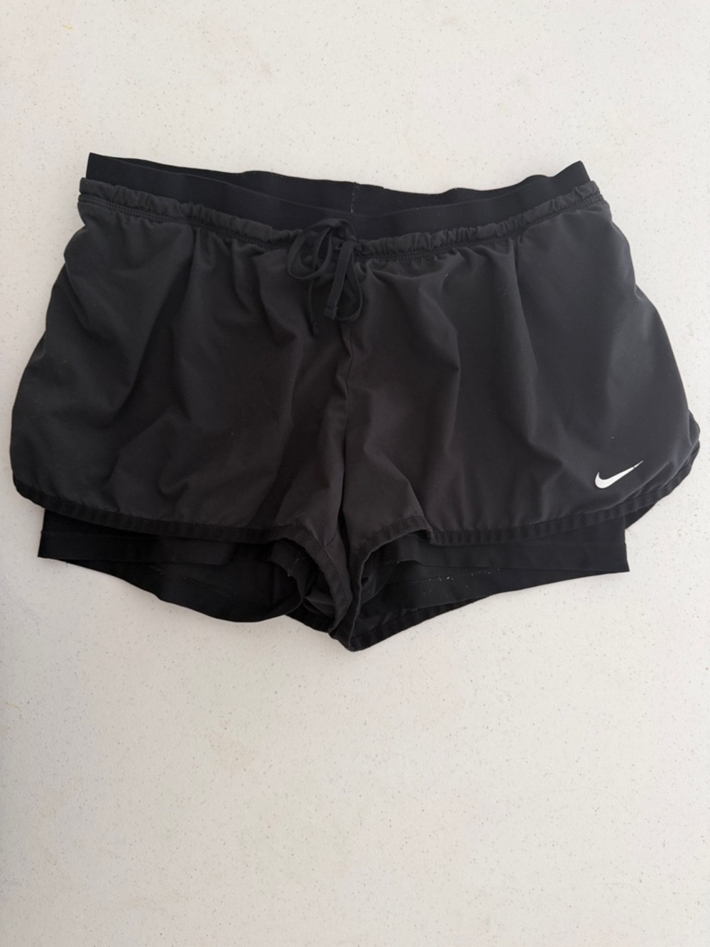 Nike Black Running Shorts with Layered Liner and Swoosh